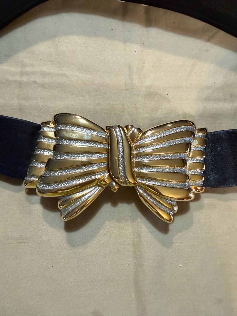 Vintage Accessocraft NYC Gold Bow Statement  Buckle with Aristocraft 1968 Belt